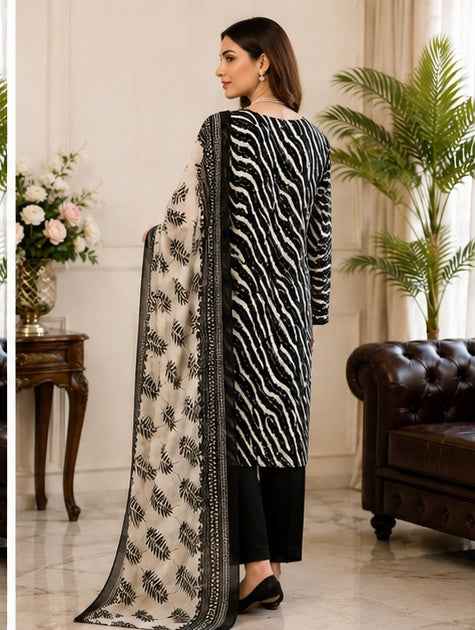 Elegant Black & White Printed Linen 3-Piece Suit | IS FABRICS