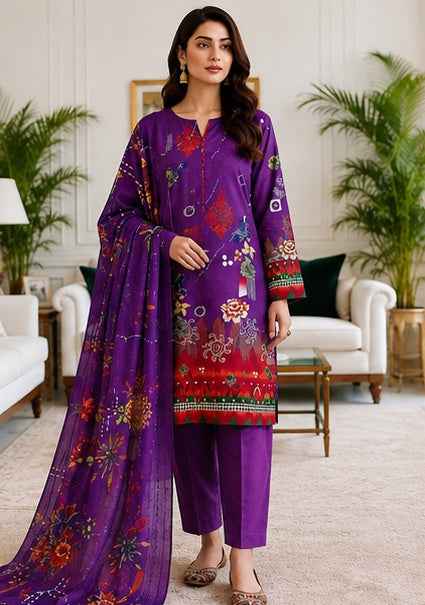 Royal Purple Digital Printed Linen 3-Piece Suit | IS FABRICS