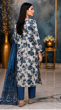 Elegant Blue Floral Printed 3-Piece Suit – Timeless Grace Collection - Is Fabrics